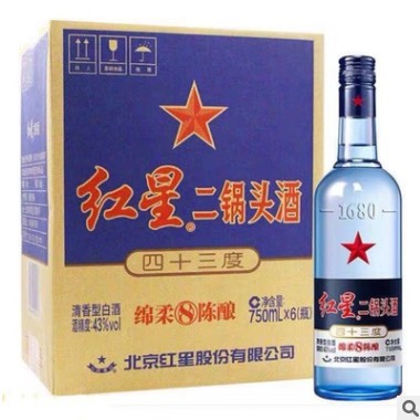 红星二锅头蓝瓶 绵柔8陈酿（纯粮）清香白酒750ml*6瓶整箱装图2